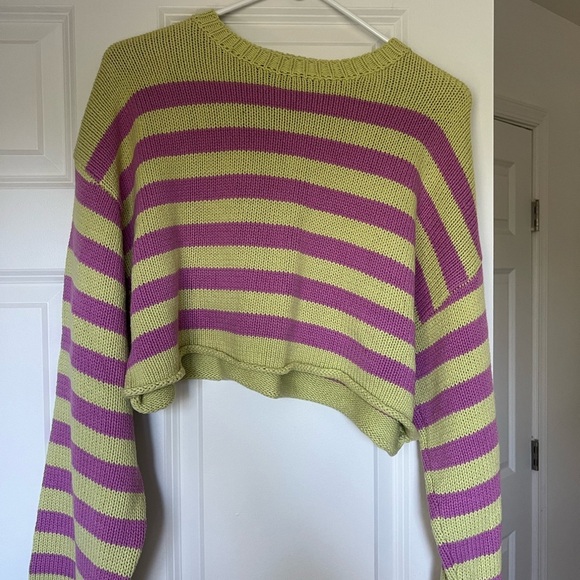 Striped Green and Purple Women's Sweater​ - Picture 1 of 4